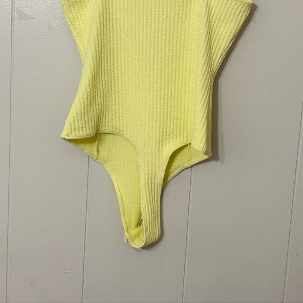 ASTR The Label Aria Bodysuit S Pale Yellow Ribbed Bustier Cutout Corset Top - Picture 10 of 10